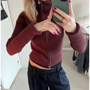 S Max Mara Quiet Luxury Effortless Chic Preppy Y2K Knit Zip Sweater Jacket XS